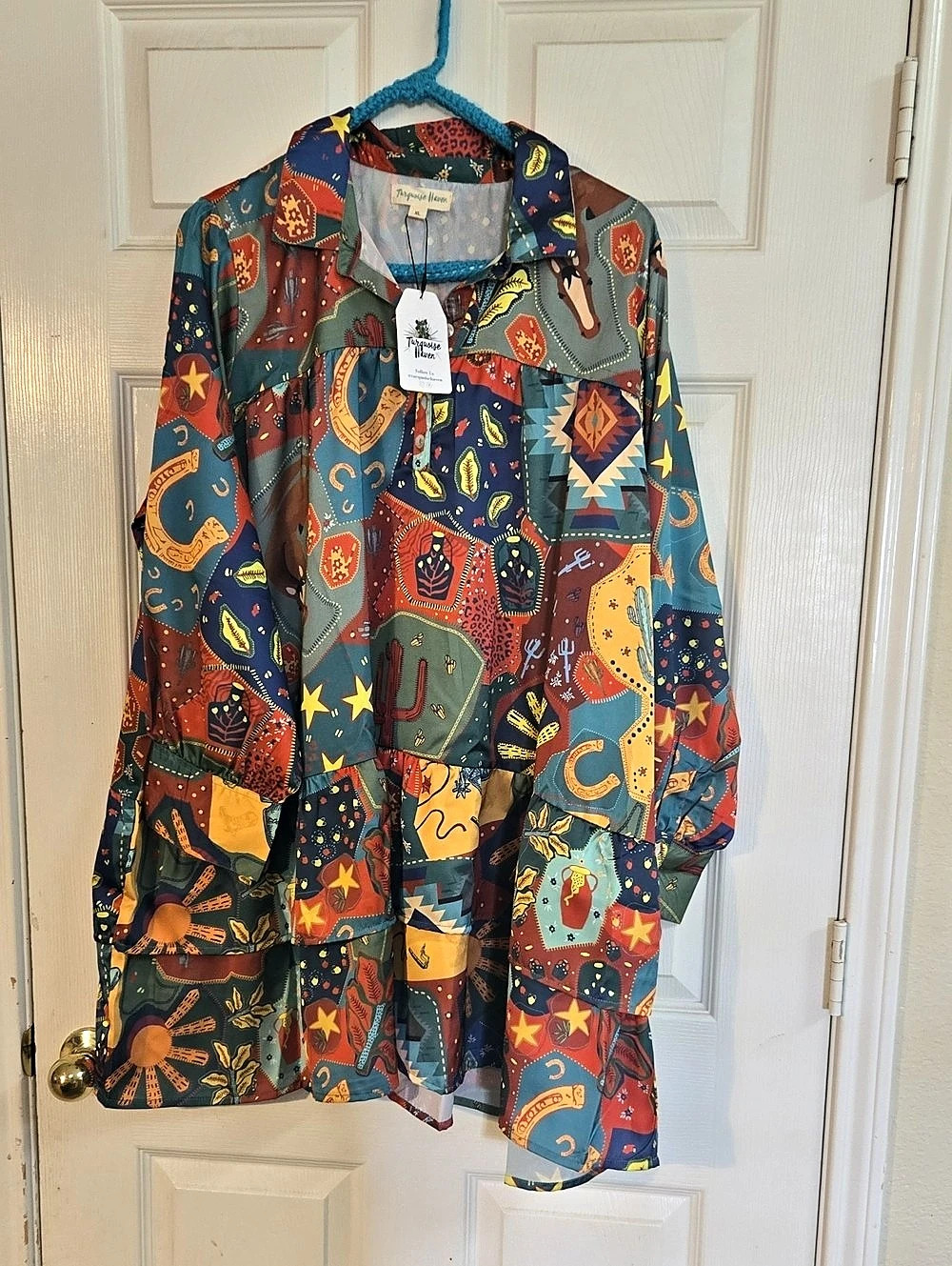 Turquoise Haven Multicolor Western Print Dress